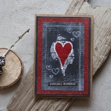Nietypowa czarno- czerwona kartka Walentynkowa z sercem