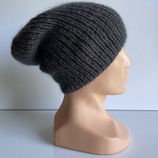 Handmade Czapka damska AUREA 100% Baby Merino plus moher i jedwab 20/22 Ciemny Szary