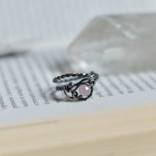 Kwarc różowy - pierścionek miedziany z regulacją