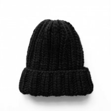 Gruba wełniana czarna czapka beanie 100% wełna handmade