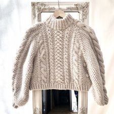 Sweter handmade chunky cable natural wełna merynosów bawełna alpaka