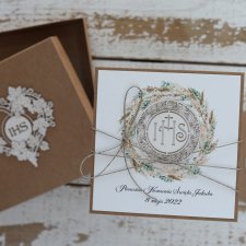 Wyjątkowa kartka z pudełkiem i kopertą na komunię - pamiątka komunii