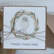 Piękna stylowa kartka na komunię pamiątka komunii z życzeniami
