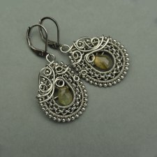 Kolczyki z labradorytami, labradoryt, stal chirurgiczna, wire wrapping