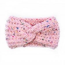Wiosenna opaska wełniana handmade różowa kolorowe konfetti