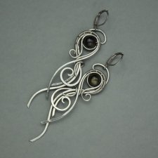 Długie kolczyki obsydian złocisty, stal chirurgiczna, wire wrapping