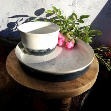 NOWOCZESNY ELEGANCKI 100% HAND-MADE ŚNIADANIOWY ZESTAW NACZYŃ CERAMICZNYCH dekoracyjnie naczynia kamionkowe GAIA-CERAMIKA