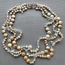 Artistic Necklace - Perły naturalne i kryształki ❤ Nowoczesny trzyrzędowy naszyjnik