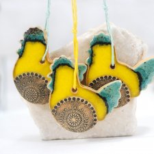3 kurki wielkanocne  - ceramiczne ozdoby wiszące - turkus