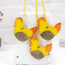 3 ceramiczne kurki ozdoby wielkanocne - pomarańcza