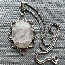 Gallery Jewelry ❤ Large Pendant Pink Quartz & Sterling Silver ❤❤ Naturalny kwarc i srebro ❤ Naszyjnik