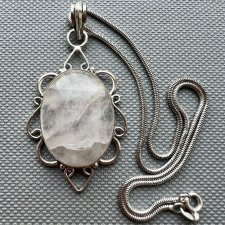 Gallery Jewelry ❤ Large Pendant Pink Quartz & Sterling Silver ❤❤ Naturalny kwarc i srebro ❤ Naszyjnik