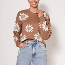 Sweter w kwiatki - SWE302 mocca MKM