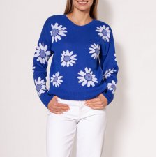 Sweter w kwiatki - SWE302 kobaltowy MKM