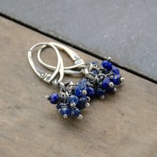 Kianit i lapis lazuli. Srebrne kolczyki.