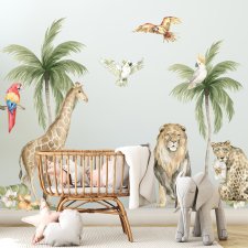 Savanna żyrafa, lew , palmy - zestaw naklejek ściennych
