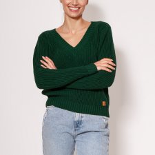 Sweter z prążkowanej dzianiny - SWE264 ciemny zielony MKM