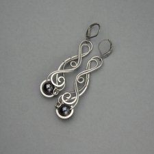 Długie kolczyki hematyt, stal chirurgiczna, wire wrapping