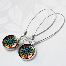 MANDALA kolczyki z kolorową grafiką za szkłem