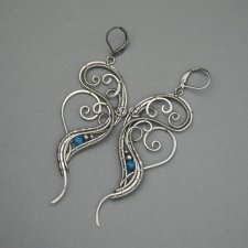 Długie kolczyki apatyt, stal chirurgiczna, wire wrapping, kolczyki skrzydła motyla