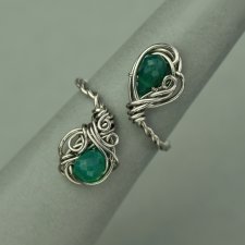 Pierścionek regulowany zielony onyks, wire wrapping stal chirurgiczna