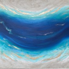 Granatowy obraz abstrakcyjny "Maldives XIX" 70x90 cm, granatowa turkusowa abstrakcja