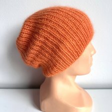 Handmade Czapka damska AUREA 100% Baby Merino plus moher i jedwab 36 Pomarańczowy