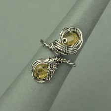 Pierścionek regulowany cytryn, wire wrapping stal chirurgiczna