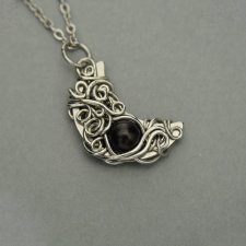 Wisiorek księżyc obsydian złocisty, półksiężyc, wire wrapping, stal chirurgiczna, unikatowy, lunula