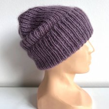 Ręcznie robiona czapka beanie AUREA 100% Baby Merino plus moher i jedwab 40/05 Ametyst - od ręki