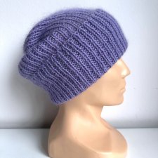 Ręcznie robiona czapka beanie AUREA 100% Baby Merino plus moher i jedwab 14/11 Fioletowy - od ręki