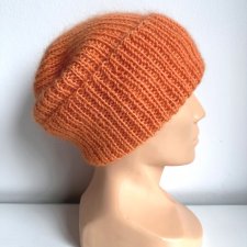 Ręcznie robiona czapka beanie AUREA 100% Baby Merino plus moher i jedwab 36/49 Pomarańczowy - od ręki