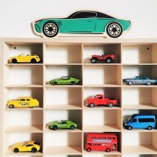 Drewniana półka na autka Hot Wheels + GRAFIKA nr1 / Garaż na Resoraki oraz samochodziki Matchbox