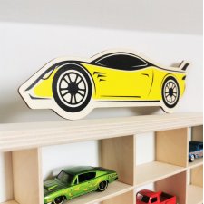 Drewniana półka na autka Hot Wheels + GRAFIKA nr3 / Garaż na Resoraki oraz samochodziki Matchbox