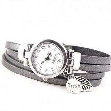 Zegarek-bransoletka ze srebrnym skórzanym paskiem