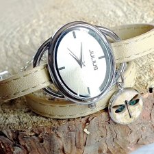 ważka :: Elegancki modny zegarek owijany z zawieszką z ważką w szkle