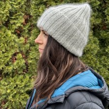 Ręcznie robiona czapka beanie MIRA 100% Merino plus moher i jedwab 05 Jasny Szary - od ręki