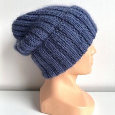 Ręcznie robiona czapka beanie MIRA 100% Merino plus moher i jedwab 13 dżins - od ręki