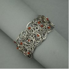 Bransoleta szeroka agat pomarańczowy, wire wrapping, stal chirurgiczna