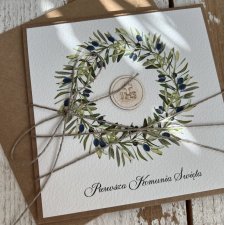 Piękna stylowa kartka na komunię pamiątka komunii z życzeniami