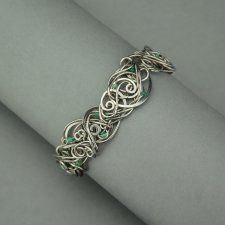 Bransoleta szeroka agat zielony, wire wrapping, stal chirurgiczna