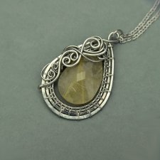 Duży wisior kwarc z rutylem, wire wrapping kwarc rutylowy