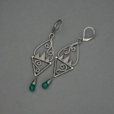 Długie kolczyki zielony onyks, wire wrapping, stal chirurgiczna