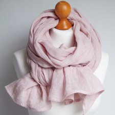 LNIANY szal chusta w kolorze pudrowego różu, naturalny SZAL lniany damski handmade PRACOWNIA ZOLLA