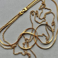 Vintage Monet Gold Plated Three Chain Extra Long Necklace ❤ Kolekcjonerska biżuteria, lata 70/80-te XXw. ❤ Sygnowana