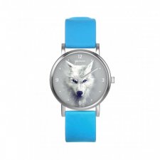 Zegarek mały - Biały wilk - silikonowy, niebieski