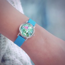 Zegarek mały - Flaming, tropikalny - silikonowy, niebieski