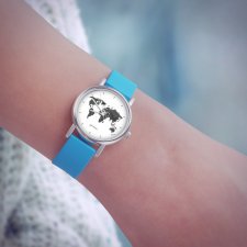 Zegarek mały - Mapa świata - silikonowy, niebieski