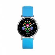 Zegarek mały - Folkowy czarny - silikonowy, niebieski