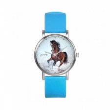 Zegarek mały - Malowany koń - silikonowy, niebieski